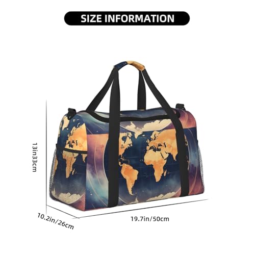 World Map Print Travel Duffle Bag - Foldable Personal Item Travel Bag for Women & Men,Carry-On Convertible Crossbody Tote Bags with Adjustable Shoulder Strap & Pockets 13x10.2x19.7 in4