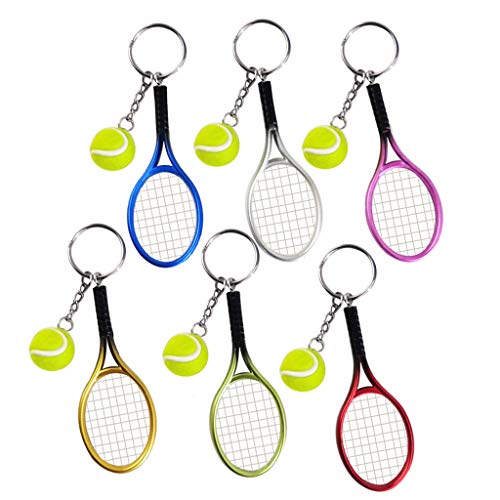 Preisvergleich Produktbild Missmore Tennisschläger Schlüsselbund Sport Stil Tennisball Schlüsselanhänger Großes Tennis Geschenk für Sportliebhaber, 6-Farben-Set