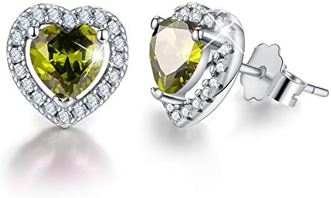 EsberryGift for Christmas 18K Gold Plating 925 Sterling Silver Birthstone Love Heart Stud Earrings Cubic Zirconia Hypoallergenic Earrings Birthday gift for Women and Girls (August-Perldot)