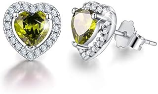 EsberryGift for Christmas 18K Gold Plating 925 Sterling Silver Birthstone Love Heart Stud Earrings Cubic Zirconia Hypoallergenic Earrings Birthday gift for Women and Girls (August-Perldot)