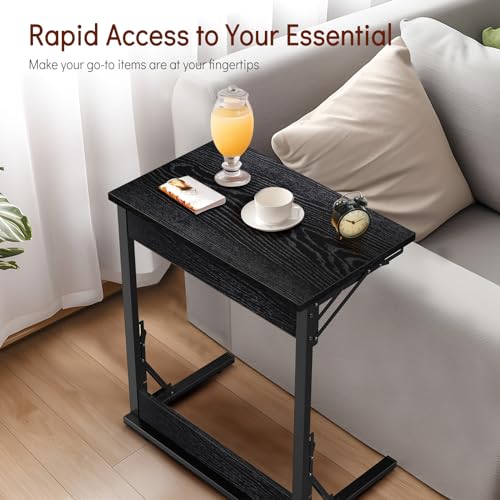 Tatub 24" TV Tray Table, Folding C Shaped End Table, Small Sofa Side Laptop Desk for Living Room, Bedroom, Dark Black by Tatub - Image 3