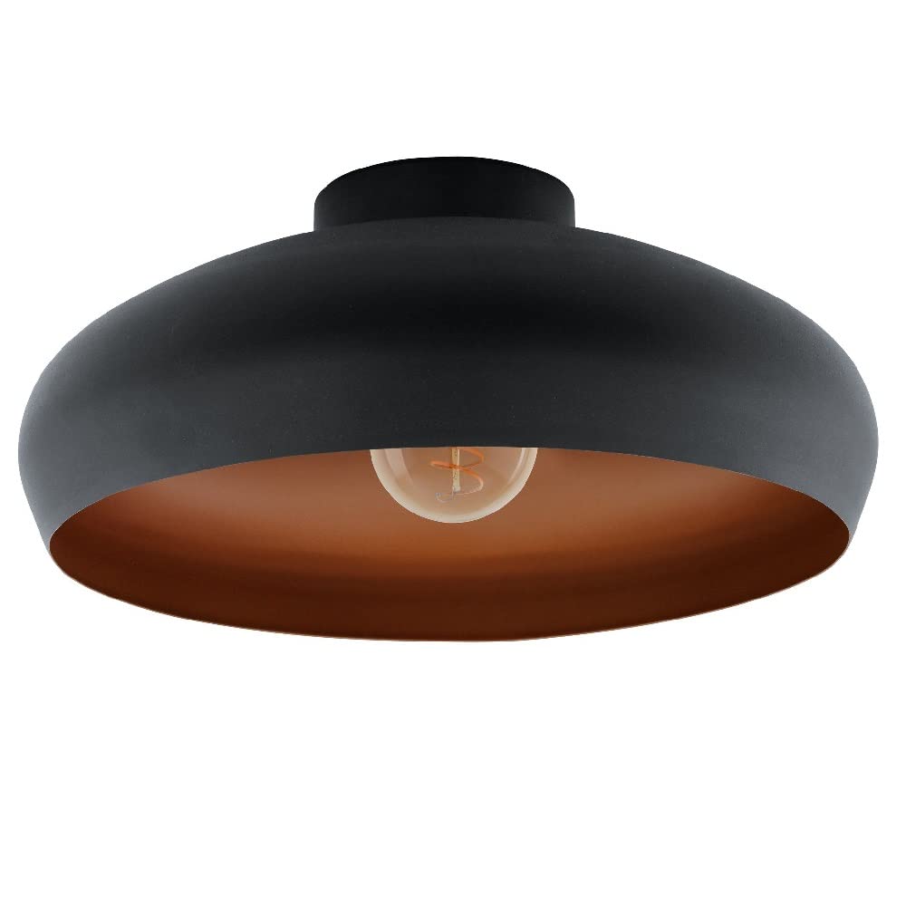 Britalia Matt Black & Copper Inner Vintage Round Dome Flush Ceiling Light | 40cm Diameter | 1 x ES E27 Lamp Required | UK Approved | Low Profile Height
