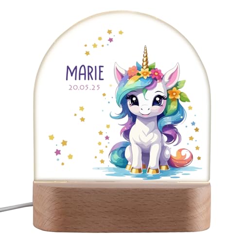 polar-effekt LED-Nachtlicht personalisiert mit Einhorn-Motiv für Mädchen - Geschenke zum Geburtstag & Taufe - 3 verschiedene Lichtstärken - Stillicht für Babys mit Name