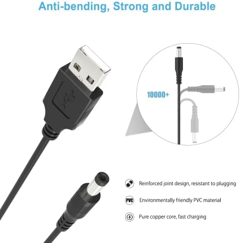 aceyoon DC Power Cable 3A with Universal 5.5 x 2.5mm 10 Tips DC Power Adapter Black DC USB Cable 1m DC Barrel Jack Connectors for 5V DC Power Supply Compatible for Acer, Laptops, Router, Keyboard etc