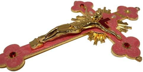 Christian Holy Cross Crucifix With Gold Metal Stand Table Home Altar Jesus Christ Gift (Small 13.5 x 8.5cm)