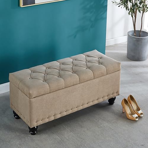 ustic - Banco de Almacenamiento de Zapatos con Asiento Acolchado, Banco de Entrada con baúl de Almacenamiento, Asiento al Final de la Cama para Sala de Estar