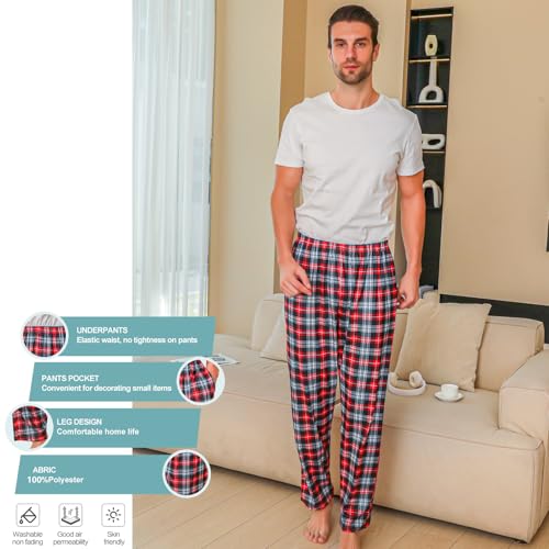 3 Pack Mens Pajama Pants Silk Satin Pj Plaid Loungewear with Pockets Sleep Bottoms Sleepwear Available In Big & Tall3