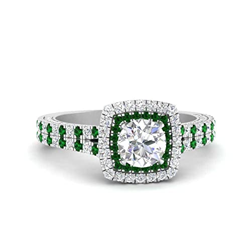 Image of 55Carat Choose Your Gemstone Double Band Square Halo Diamond CZ Ring 925 Sterling Silver Round Shape Halo Engagement Rings Everyday Jewelry Wedding Jewelry Handmade Gifts for Wife US Size 4 to 12