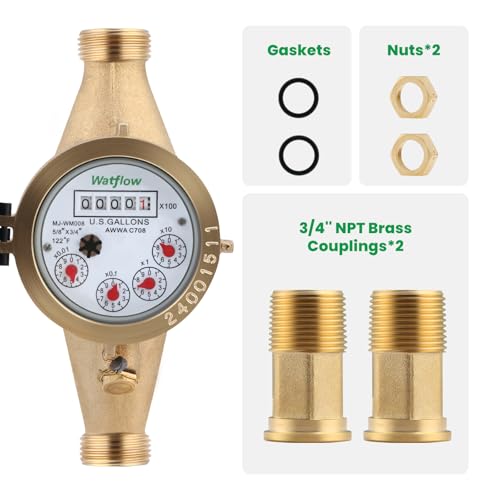 Watflow DN20 Water Meter 3/4" NPT, AWWA 708 Certification Gallon Water Flow Meter, Cold Water Meter for Garden/Home/Apartment, Horizontal Install. by Watflow - Image 2