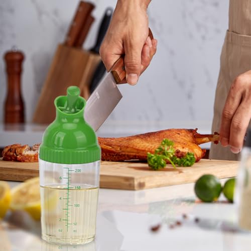 Lwuey Salad Dressing Shaker, 200ML Plastic Clear Measuring Bottle for Mixing Ranch Homemade Sauce Container BPA Free Dripless Pour PP Dispenser Leak Proof Sealed Spout Lid Home Kitchen Clean(Green)