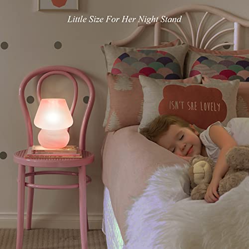 Onewish Mushroom Lamp Cute Table Lamp For Bedroom Nightstand Soft Light Pink, Small Glass Nightlight Stepless Dimmable Desk Lamp For Dining, Living, Nursery, Vanity, Home Decor Gift For Girls Women #TOP3