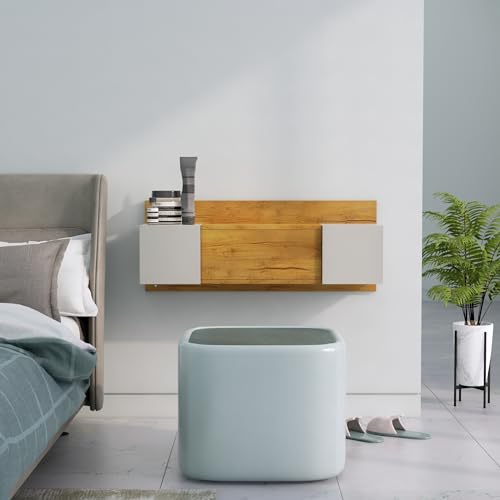 Image of Bniture Engineered Wood Wall Mount Dressing Table with 2 Door, Mirror and Huge Storage Space | Wall Mount Vanity (Giant Wood & Frosty White, HXDR109)