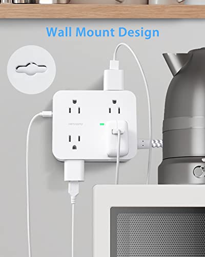 Surge Protector Power Strip - 8 Widely Outlets With 4 Usb Charging Ports, 3 Side Outlet Extender With 5Ft Braided Extension Cord, Flat Plug, Wall Mount, Desk Usb Charging Station For Home Office Etl #TOP5