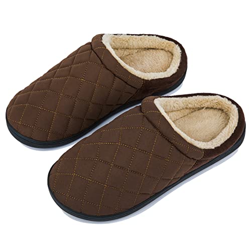 NeedBo Memory Foam Hausschuhe Kariert Herren Warme Bequeme Fleece Gefüttert Pantoffeln Rutschfest Slippers Drinnen Draußen,Kaffee,49/50 EU Cover