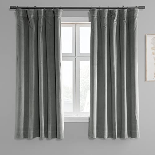 HPD Half Price Drapes Signature Velvet Thermal Blackout Curtains for Living Room 63 Inch Long (1 Panel) Rod Pocket Insulated Blackout Curtains for Bedroom Window Curtains, 50W x 63L, Silver Grey