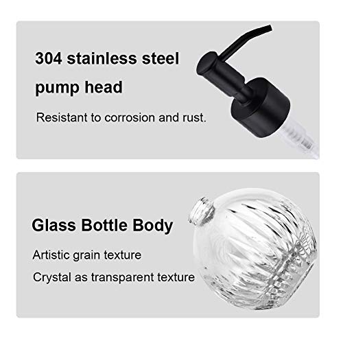 Gicasa Soap Dispenser, Clear Round Glass Soap Dispenser With Pump, Stainless Steel Liquid Hand Soap Dispenser For Kitchen, Bathroom, Black Countertop Soap Dispenser Detergent Dispenser, 13Oz #TOP4