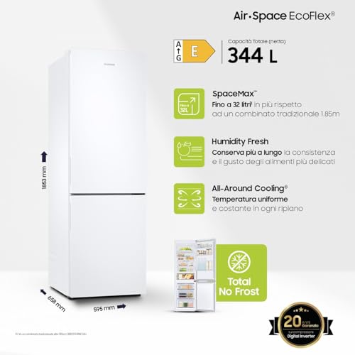Samsung Ecoflex Frigorifero Combinato RB33B612EWW/EF, Wifi, All-Around Cooling, Space Max, Total No Frost, 344 L, Lxaxp: 59,5 X 185,3 X 65,8 Cm, Snow White - 2