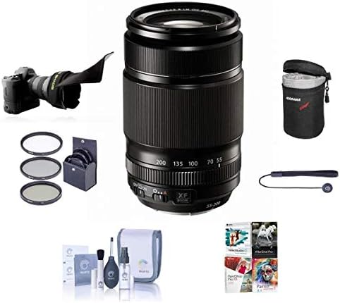 Fujifilm XF 55-200mm f/3.5-4.8 R LM OIS Lens, Bundle with ProOptic 62mm Filter Kit, Lens Case, Cleaning Kit, Lens Cap Tether, Flex Lens Shade, PC Software Kit