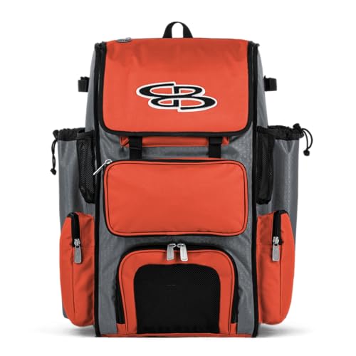 Boombah Superpack Bat Pack -Backpack Version (no wheels) - Holds up to 4 Bats - Gray/Orange - For Baseball or Softball