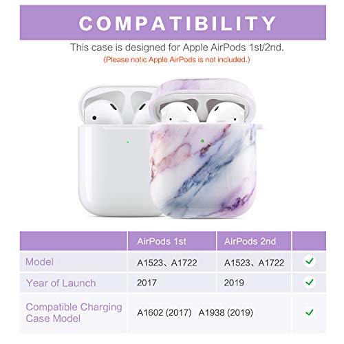 Cutebricase Airpods Case, Airpod Case Purple Marble Protective Hard Airpod Case Cover For Apple Airpods 2 & 1 With Keychain Compatible With Wireless Charging #TOP1