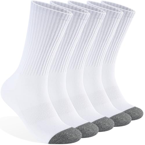 Monxiery Mens 100% Cotton Cushioned Crew Socks, Athletic Performance Moisture Wicking Work socks