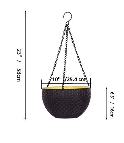 AASHU self Watering Hanging Planters Hanging pots for Plant Balcony with Chain (Size-10 inch, Color- Dark Brown,self Watering) Pack of 2
