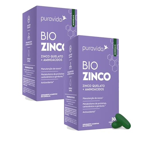 Kit 2x BIO ZINCO - Zinco Quelato + Aminoácidos (30 Cápsulas) - PuraVida + Coqueteleira The One Eco 6