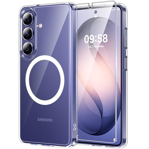 TAURI for Samsung Galaxy S26 Case with Screen Protector, Compatible with MagSafe, Military-Grade Protection, [Anti-Yellowing] Shockproof Transparent Magnetic Phone Cover - Clear