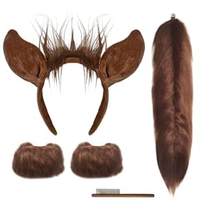 4 Stück Braunes Pferd Kostüm Set Pferdeohren-Stirnband Schweif Armband Haarkamm Pferde-Anziehzubehör für Jungen und Mädchen, Erwachsene, Halloween, Weihnachten, Tier-Mottopartys