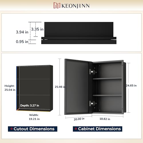 Keonjinn 20" x 26" Black Medicine Cabinet with Mirror, Adjustable Shelves by Keonjinn - Used condition - Image 2