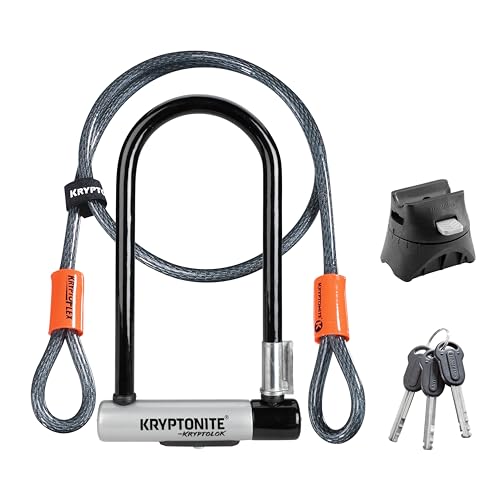 Kryptonite Kryptolok Standard Bike U-Lock with Cable, Heavy Duty Anti-Theft Bicycle U Lock, 12.7mm Shackle and 10mm x 4ft Length Security Cable with Mounting Bracket and Keys