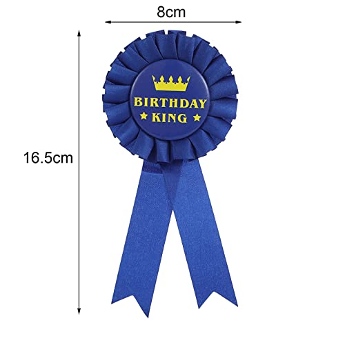 Birthday King Award Ribbon,Blue Satin Fabric Birthday Men Tinplate Badge Pin,Happy Birthday Boy Party Button Pins,Happy Birthday Party Accessory Brooch Pin #TOP1