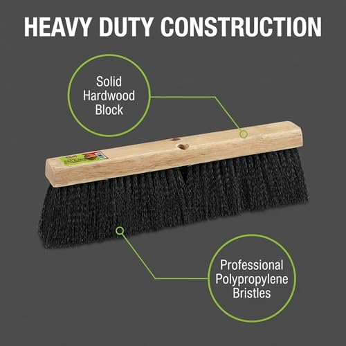 Image of Black Indoor Push Broom Head - Heavy Duty Hardwood Block - Polypropylene Bristles - Deck Scrub Brush - Two Threaded Handle Holes for Better Assist (12 inch)