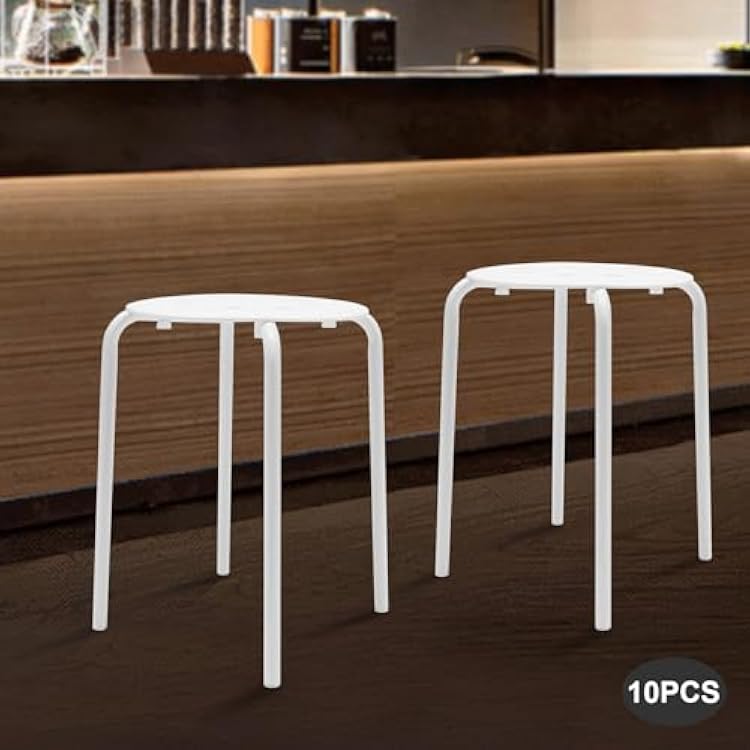 10 Pcs Plastic Stacking Stools, Stack Stools White Chairs with Metal Frame 17 Inch for Kids Adults Students Portable Classroom Home Kitchen Garden Office