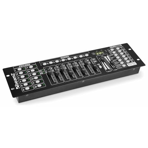 BeamZ DMX192-S - Lichtmischpult, DMX Controller Musikgesteuert mit 192 Kanälen, 12 Geräte mit 16 Kanälen, 19 Zoll, 6 Chase Programme, DMX Mixer Lichtsteuerung, DMX Mixer für Lichttechnik