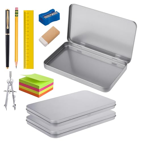 Set de 3 Cajitas Metálicas Plateadas en Lata de Acero,Mini Cajas Reutilizables para Almacenar Dulces, Tarjetas o Manualidades! Fundas Herméticas para Regalos o Outils d'apprentissage Organización