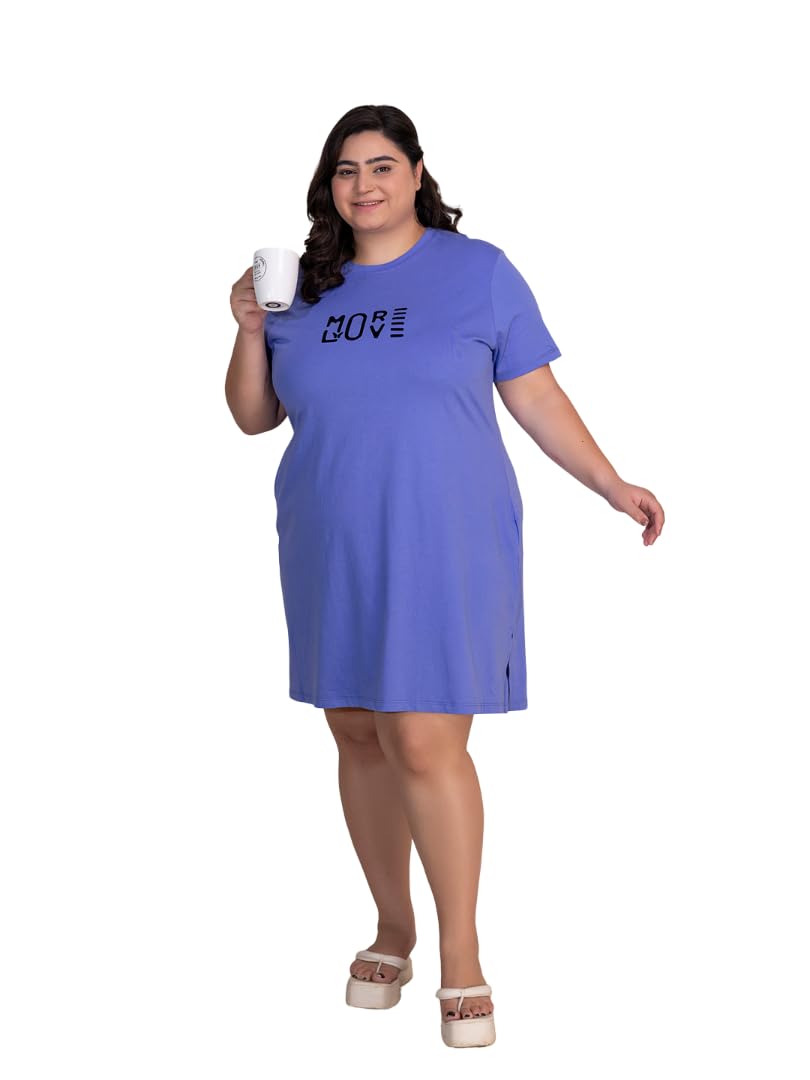 TITTLI Plus Size Cotton Nightdress for Women | Knitted Typography Print Knee-Length Nighty with Side Slit and Pocket | Sof... - Review, Price and Buying Guide