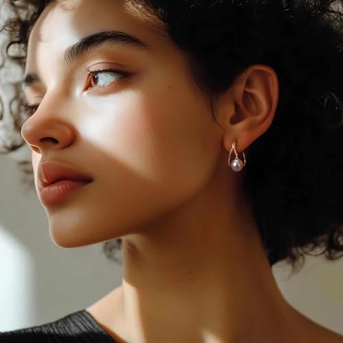 ESSIE ODILA Pearl Earrings for Women 14K Gold Earrings for Women Gold Hoop Earring for Womens Pearls Hoops Trendy Grey Mystique or White Grace Pearls Drop Dangle Pearl Hoop Earring for Womens 18mm4