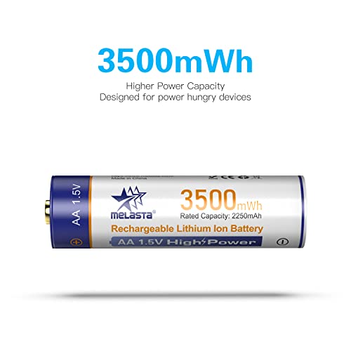 Melasta 3500Mwh Rechargeable Aa Lithium Batteries With Charger, 1.5V Constant Voltage High Power Li-Ion Battery #TOP2