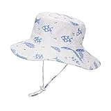 LACOFIA Baby Sonnenhut Kleinkind Mädchen Sommer Mütze Kinder Sonnenschutz Breiter Krempe Strand Cap mit Verstellbarem Kinnriemen Weißer Fisch 2-3 Jahre