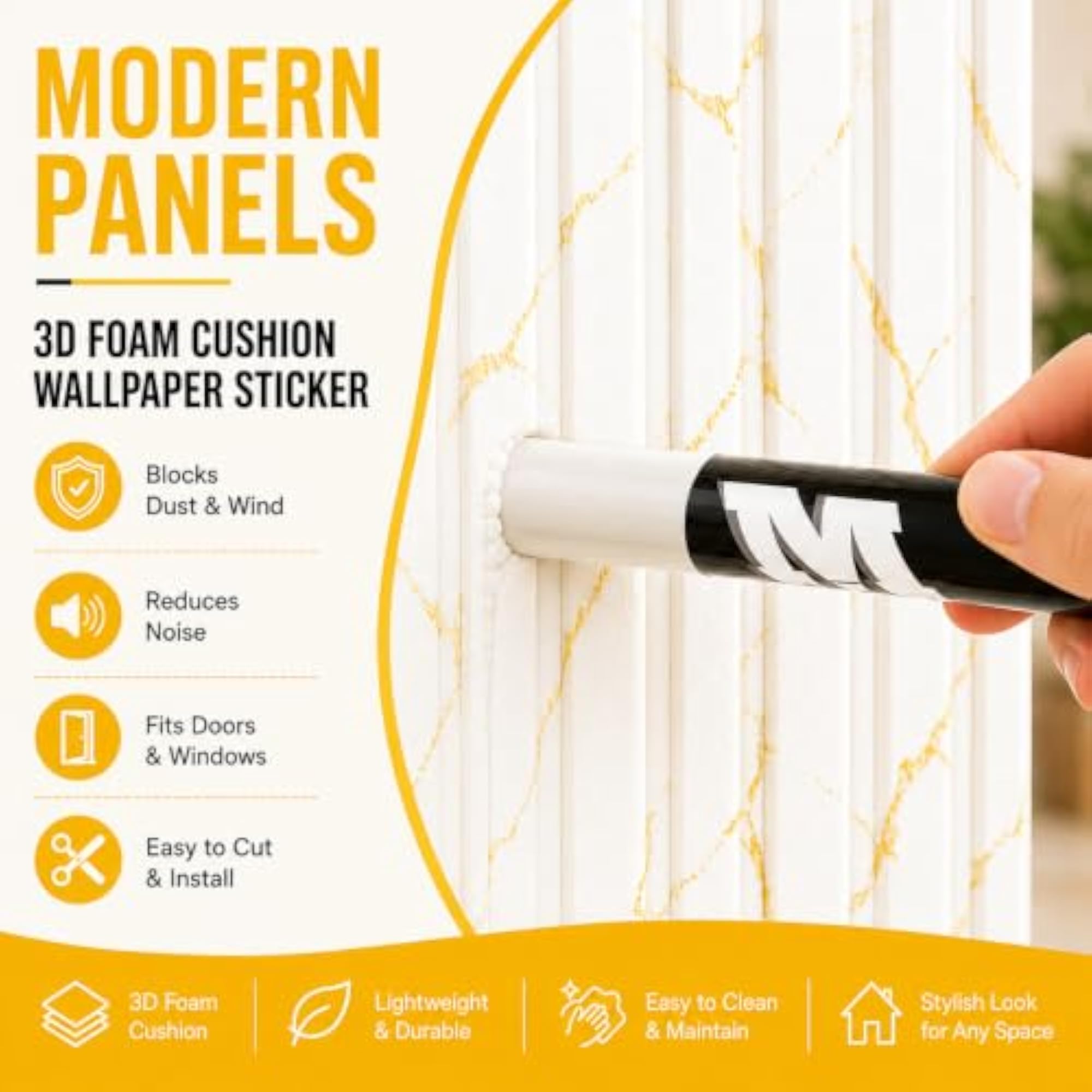 Self Adhesive 3D Marble Fluted Foam Wall Panel Roll, 2.78M