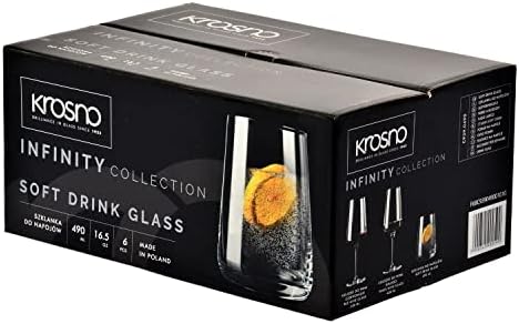 KROSNO Water Glasses, Drinks and Juice Glass Tumbler | 490 ml | Set of 6 | Lead-Free Crystal Set Glassware | Glass Cups, Glass Tumblers | Ideal for Home and Bar | Dishwasher Safe Drinking Glasses