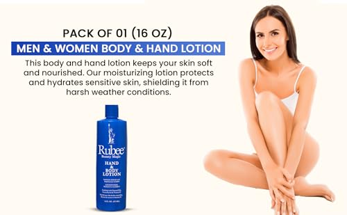 Rubee Body & Hand Lotion - Non-Greasy Lotion for Women & Men - 16 oz Cacao Butter Lotion to Fade Scars & Marks - Herbal Extracts & Vitamin E Moisturizer For Extremely Dry Skin