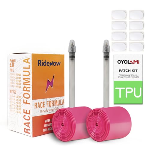 RideNow TPU Tube 700C/28'' Gravel & 29'' MTB Bike Inner Tire Compatible with 700 x 32C-47C, 2-Pack 29'' Mountain Bicycle Valve Length Presta 45mm Ultralight (Include 8 PCS Bike Inner Tire Patch)