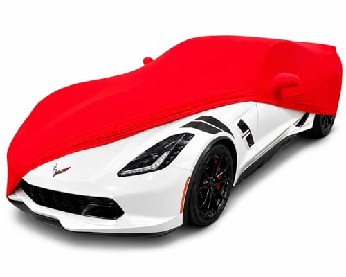 SR1 Performance USA C7 Corvette Indoor Car Cover – Custom Fit Ultraguard Stretch Satin Dust Cover for 2014-2019 Corvette Stingray, Z06 & Grand Sport – Soft Lining, Breathable Indoor Protection (Red)