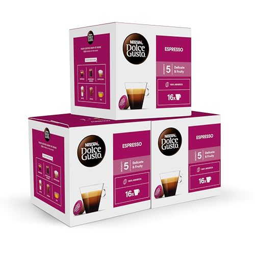 NESCAFÉ Dolce Gusto Espresso - Cápsulas de Café, 48 Cápsulas (3 x 16) - Intensidad 5 - Café corto con notas frutales - Originales para cafeteras Dolce Gusto