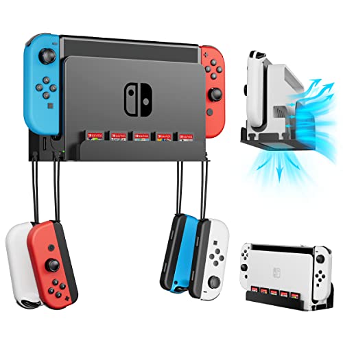 Wiilkac Wall Mount For Switch And Switch Oled, Metal Wall Mount Kit With 5 Game Cards Slots And 4 Joy Con Hooks, Back Airflow Gap Design, Safely Store Your Switch Console Near Or Behind Tv (Black) #TOP21