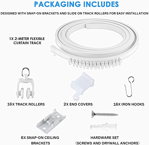 Z-Color Flexible Bendable Ceiling Curtain Track, Curved Ceiling Track For Curtains, Room Divider Ceiling Track Rail System (2 Meters /6.6 Ft) #TOP2