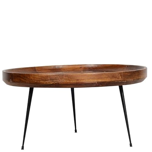 The Urban Port Round Mango Wood Coffee Table With Splayed Metal Legs, Brown And Black #TOP3