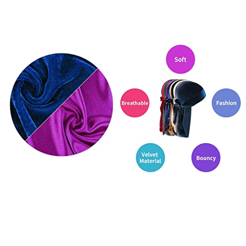 WeiLaiKeQi Casual Masculino Feminino Macio Respirável Veludo Longo Headwrap Chemo, Azul Pavão, confo